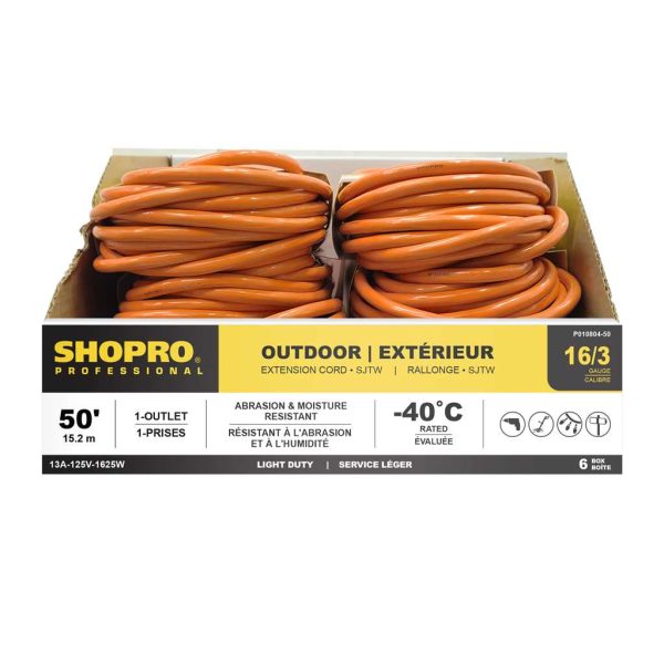 ShopPro Orange Outdoor Extension Cord – 16/3 ~ 50′